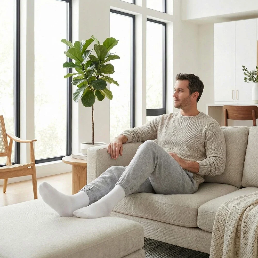 SERISIMPLE Men's White Viscose Bamboo Dress Sock Thin Soft Crew Anti Odor 5PK-L